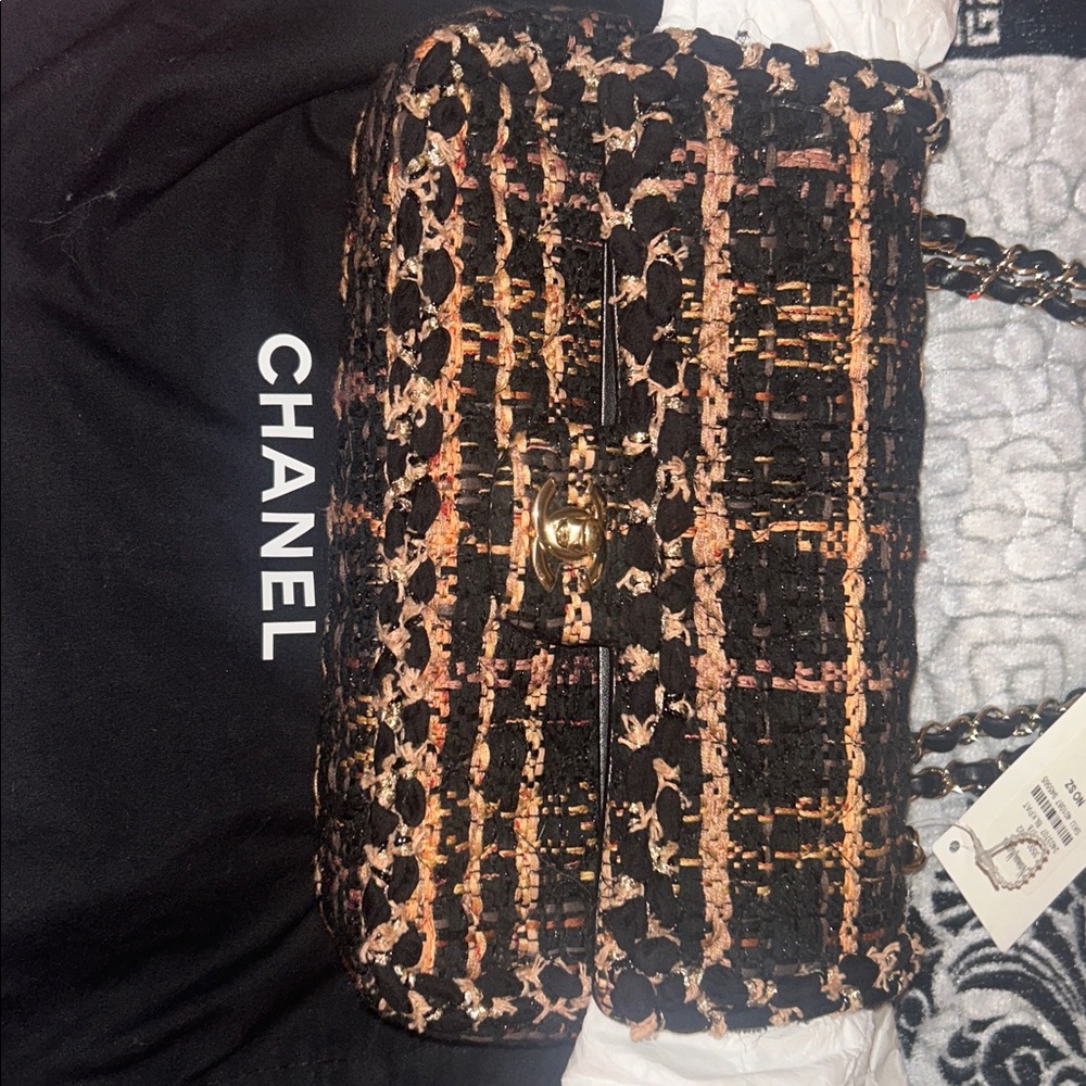 Chanel Elegant Black and Brown Tweed Shoulder Bag